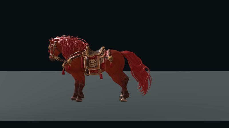 Red Hare: Tripo-generated horse with PBR textures, rigged in Blender, rendered natively in Godot 4